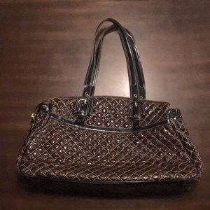 Carlisle Quilted Patent Leather shoulder brown bag